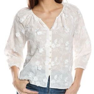 Nanette Lepore White Floral Appliqué Embroidered Top
